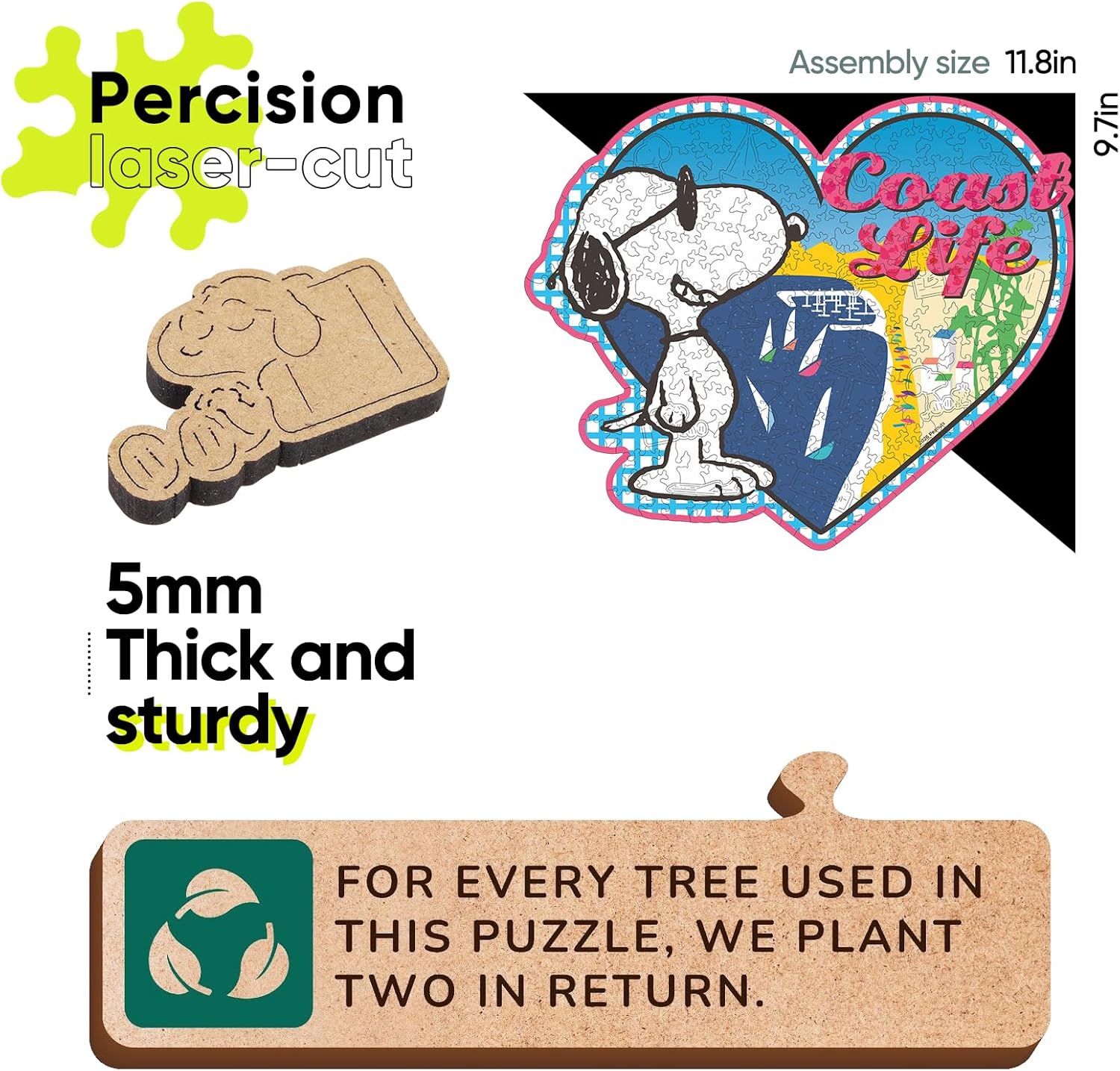 Heart‑Shaped Snoopy Wooden Puzzle